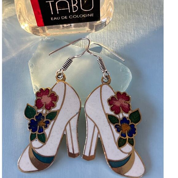 VINTAGE Cloisonné Enamel Starfish Dangle Earrings - Picture 1 of 5